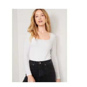 Long-Sleeve Square-Neck Rib-Knit Bodysuit for Women old navy white Lillie’s nwt